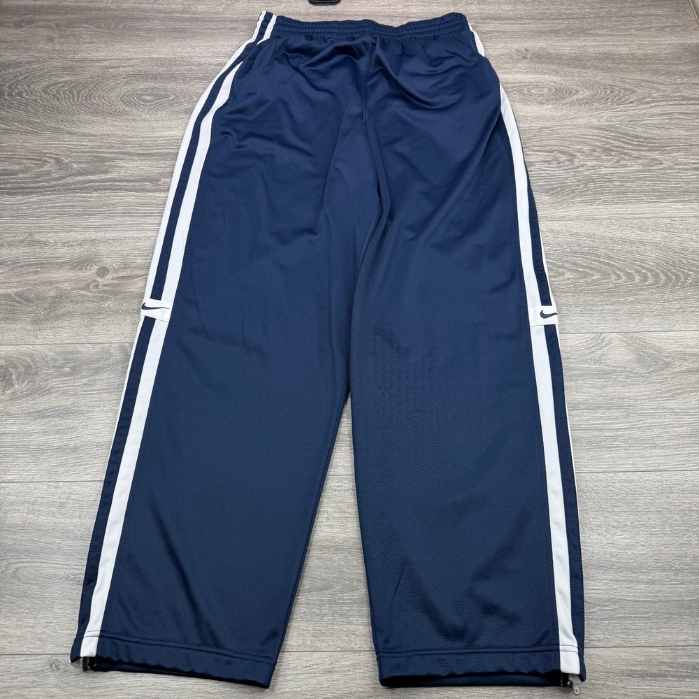 Vintage Nike Track Pants Medium Navy Blue Baggy Side Stripe Swoosh Zip Ankle Y2K